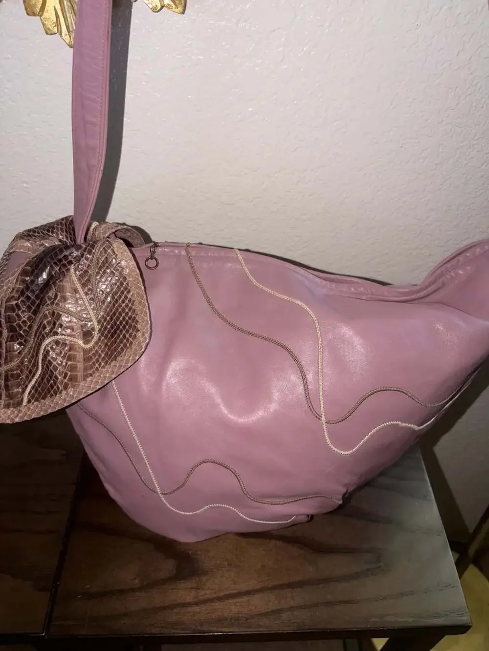 Carlo Fiori Vintage Italian Leather & Snakeskin Patchwork Shoulder Bag